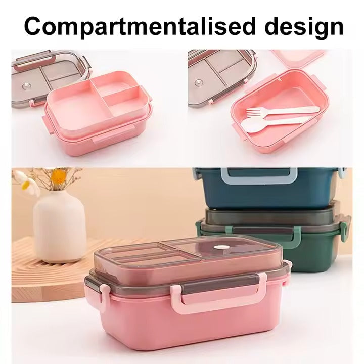 1250ml 2 Layer 4 Compartment Airtight Food Container BPA-fee PP Plastic Cutlery Storage Bento Children Lunch Box School Office
