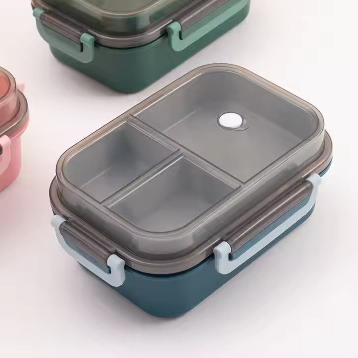 1250ml 2 Layer 4 Compartment Airtight Food Container BPA-fee PP Plastic Cutlery Storage Bento Children Lunch Box School Office