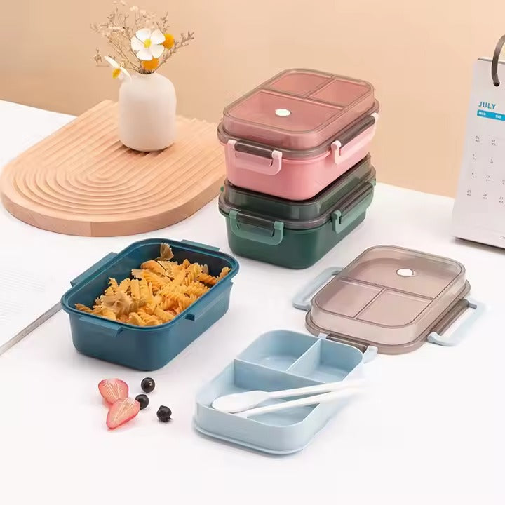 1250ml 2 Layer 4 Compartment Airtight Food Container BPA-fee PP Plastic Cutlery Storage Bento Children Lunch Box School Office
