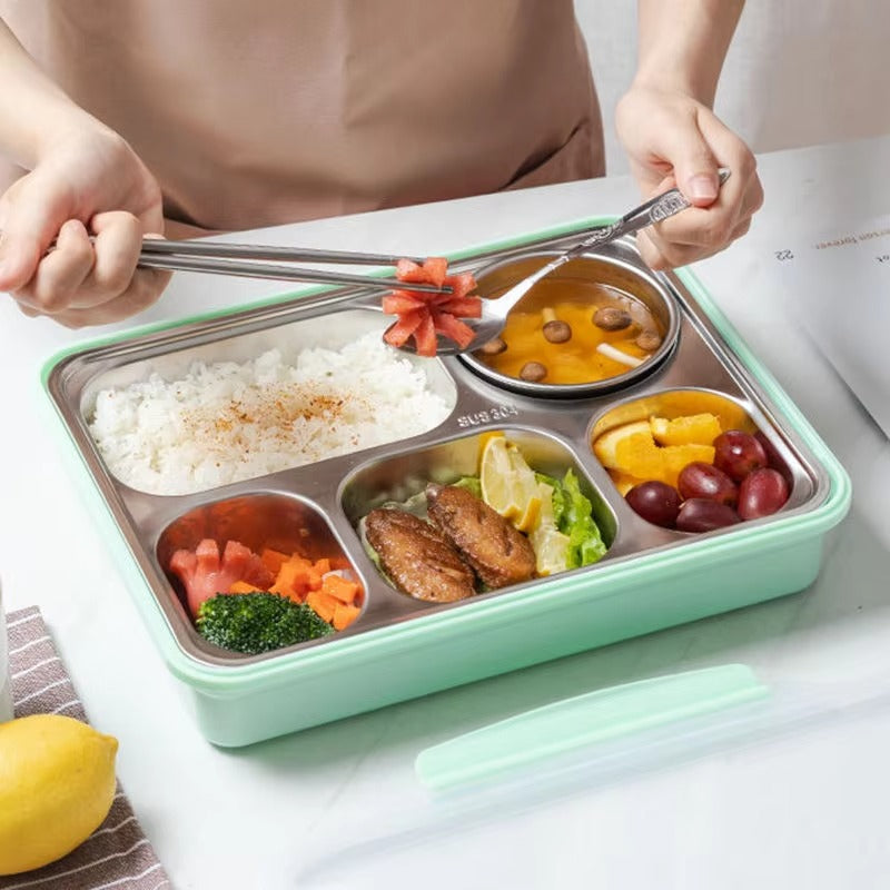 304 Stainless Steel 3/4/5 Compartments Lunch Box Food Storage Container Custom Reusable Lunch Tray Bento Box for Kids