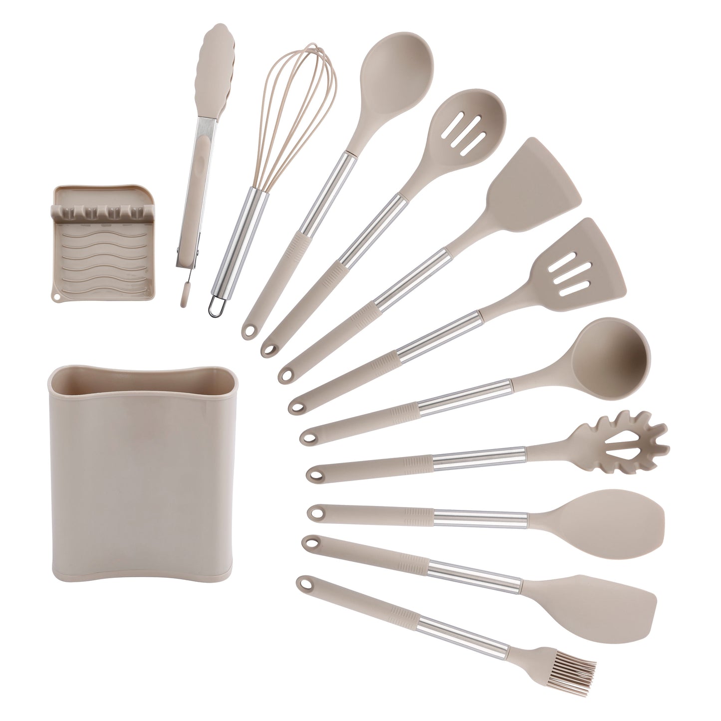 13-Piece Milky White Non-Stick Silicone Kitchen Cooking Utensils Set New Arrival Items with Storage Bucket PC Material
