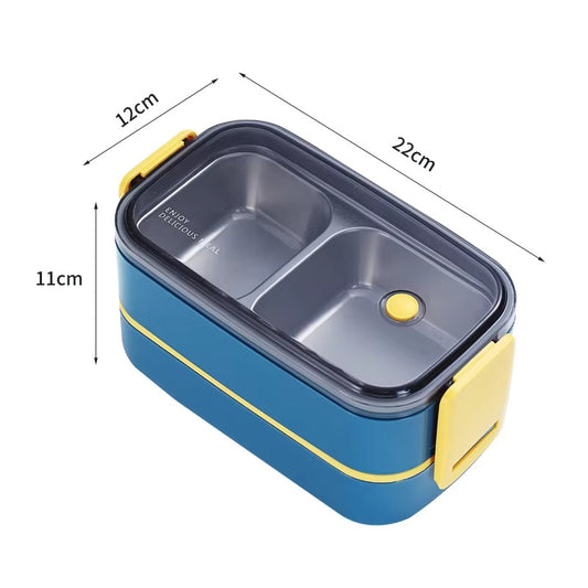 2 Compartment Food Storage Container Portable Bento Box Stainless Steel PP Kids Layered Insulated Thermal Leak-Proof Lunch Box