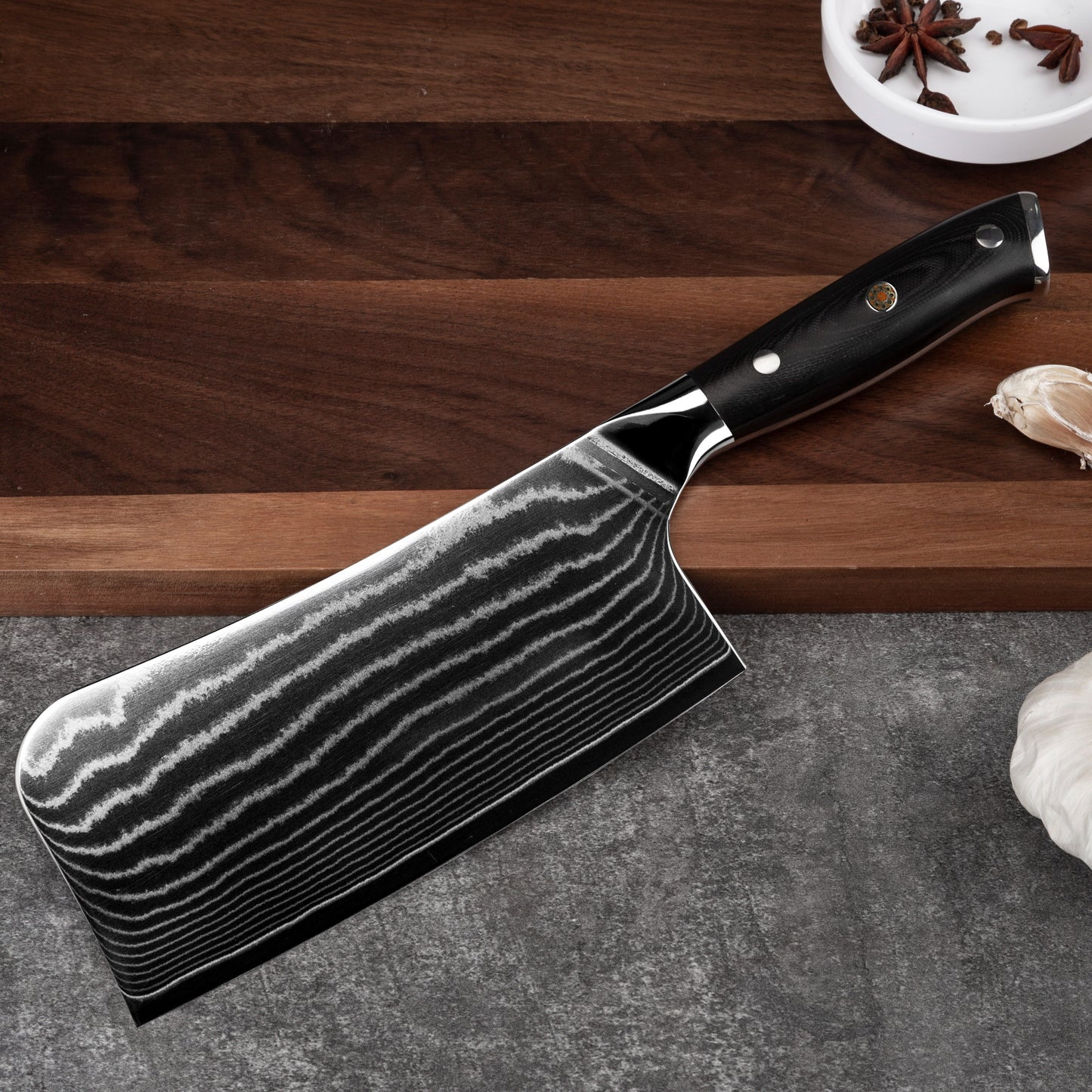 Heavy Duty Damascus Steel Chef Knife With Professional Stainless Steel Wooden Handle for Butcher Kitchen Chopping Use