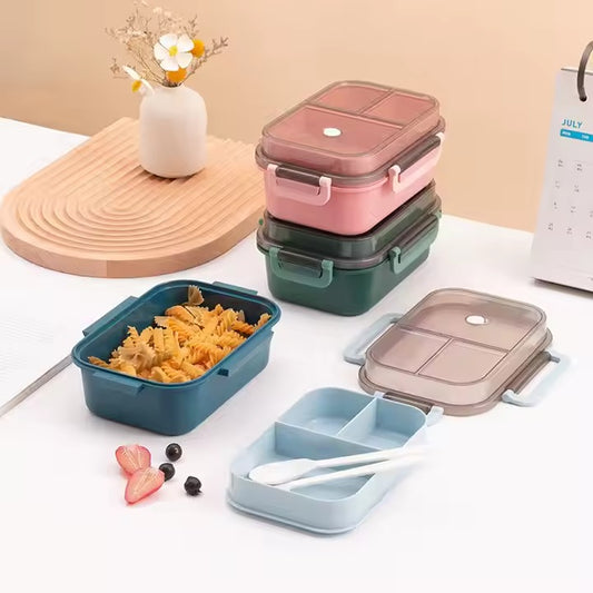 1250ml 2 Layer 4 Compartment Airtight Food Container BPA-fee PP Plastic Cutlery Storage Bento Children Lunch Box School Office
