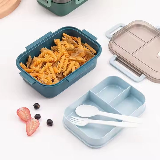 1250ml 2 Layer 4 Compartment Airtight Food Container BPA-fee PP Plastic Cutlery Storage Bento Children Lunch Box School Office