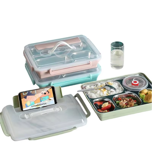 304 Stainless Steel 3/4/5 Compartments Lunch Box Food Storage Container Custom Reusable Lunch Tray Bento Box for Kids