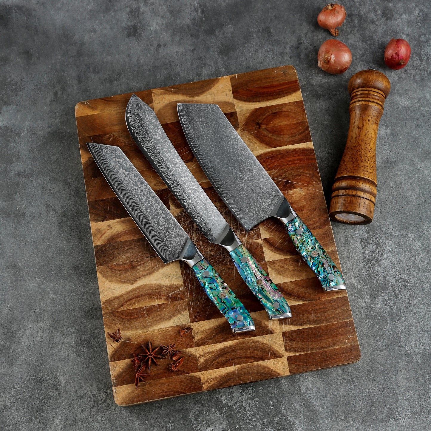 11pcs Luxury Professional Colorful Resin Handle Damascus 9cr18 Carbon Steel Cleaver Meat Cutting Modern Kitchen Knife Set