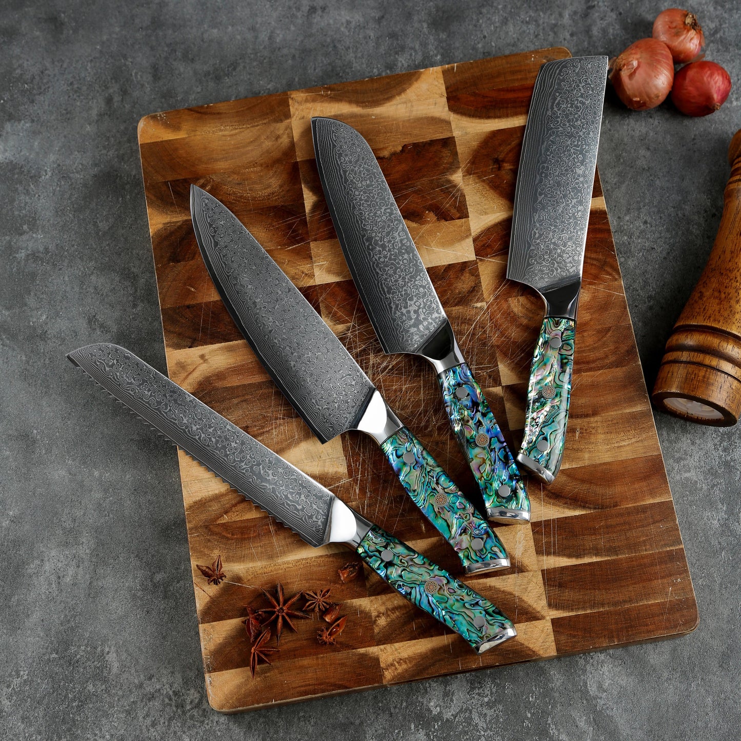 11pcs Luxury Professional Colorful Resin Handle Damascus 9cr18 Carbon Steel Cleaver Meat Cutting Modern Kitchen Knife Set