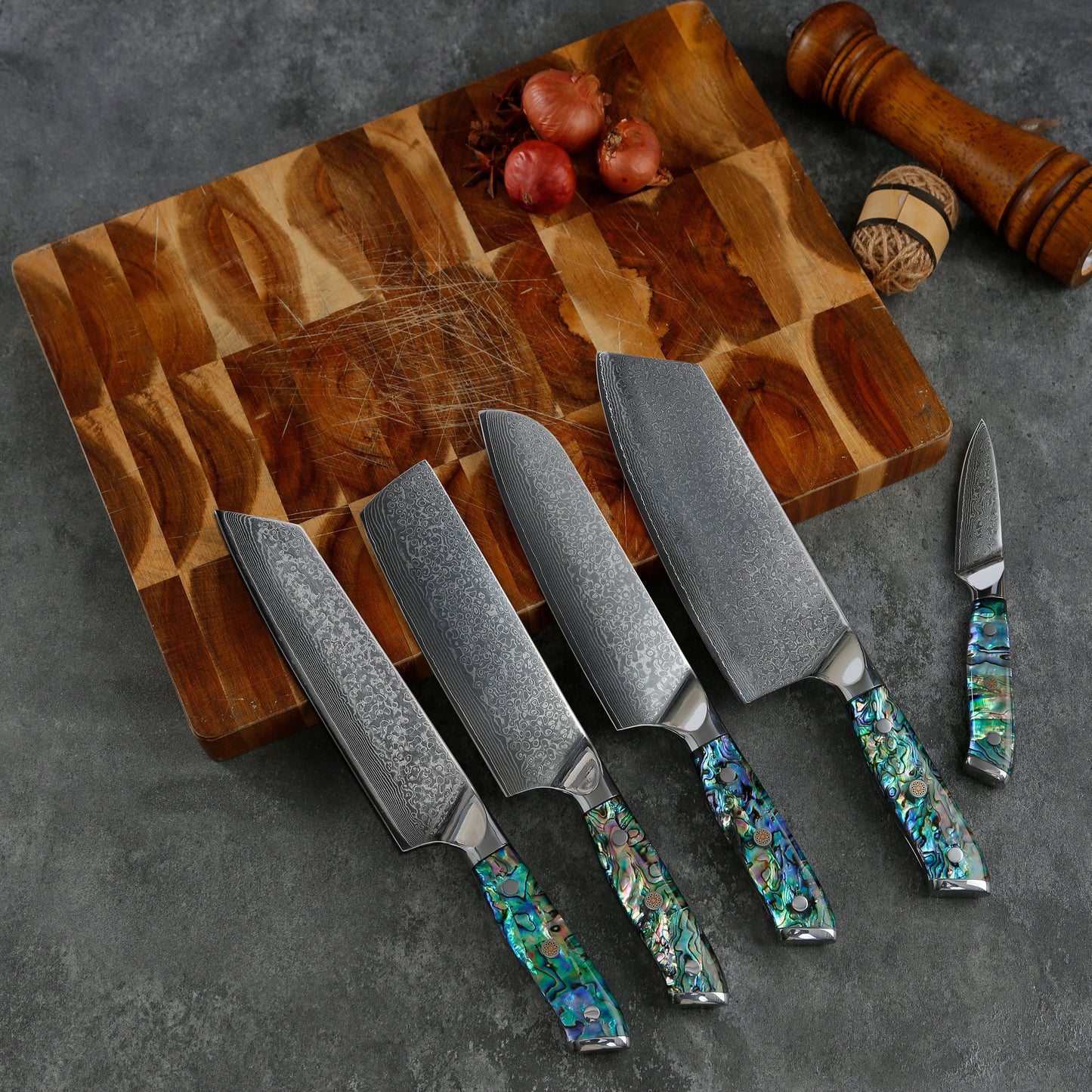 11pcs Luxury Professional Colorful Resin Handle Damascus 9cr18 Carbon Steel Cleaver Meat Cutting Modern Kitchen Knife Set