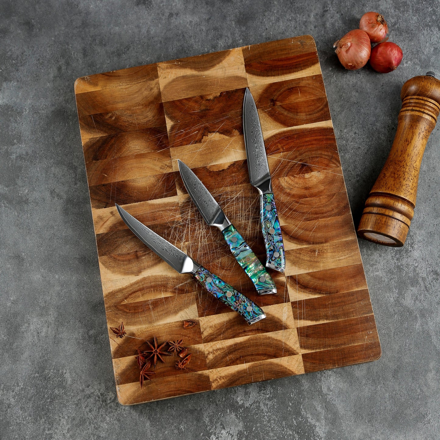 11pcs Luxury Professional Colorful Resin Handle Damascus 9cr18 Carbon Steel Cleaver Meat Cutting Modern Kitchen Knife Set